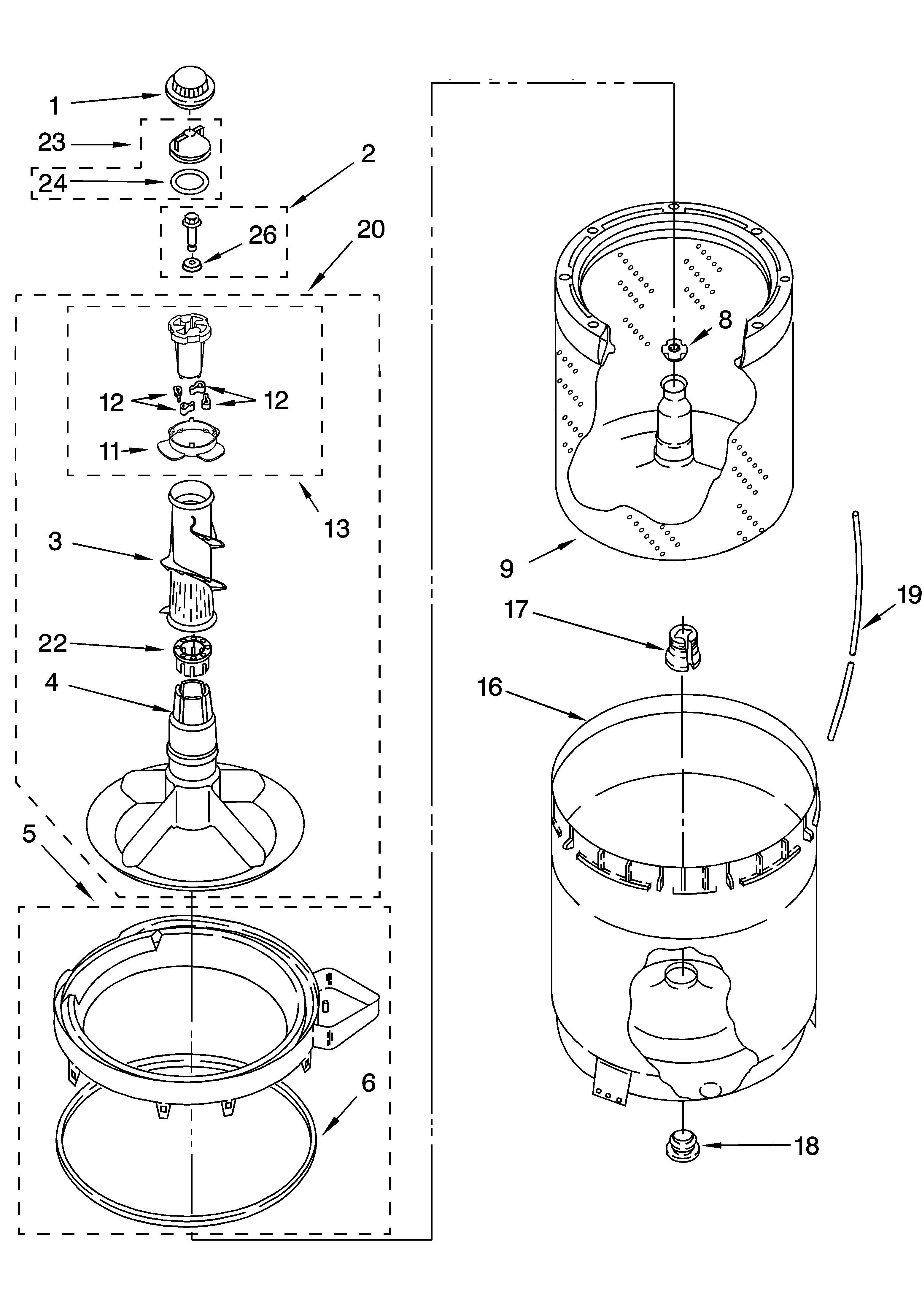 Agitator, basket and tub parts