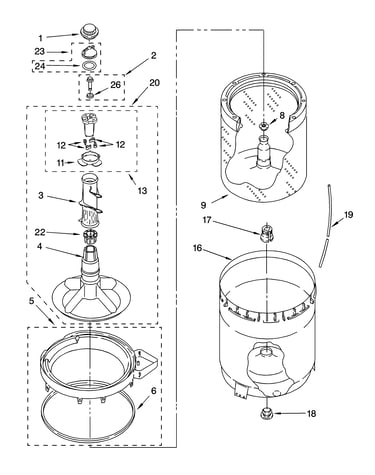 Agitator, basket and tub parts