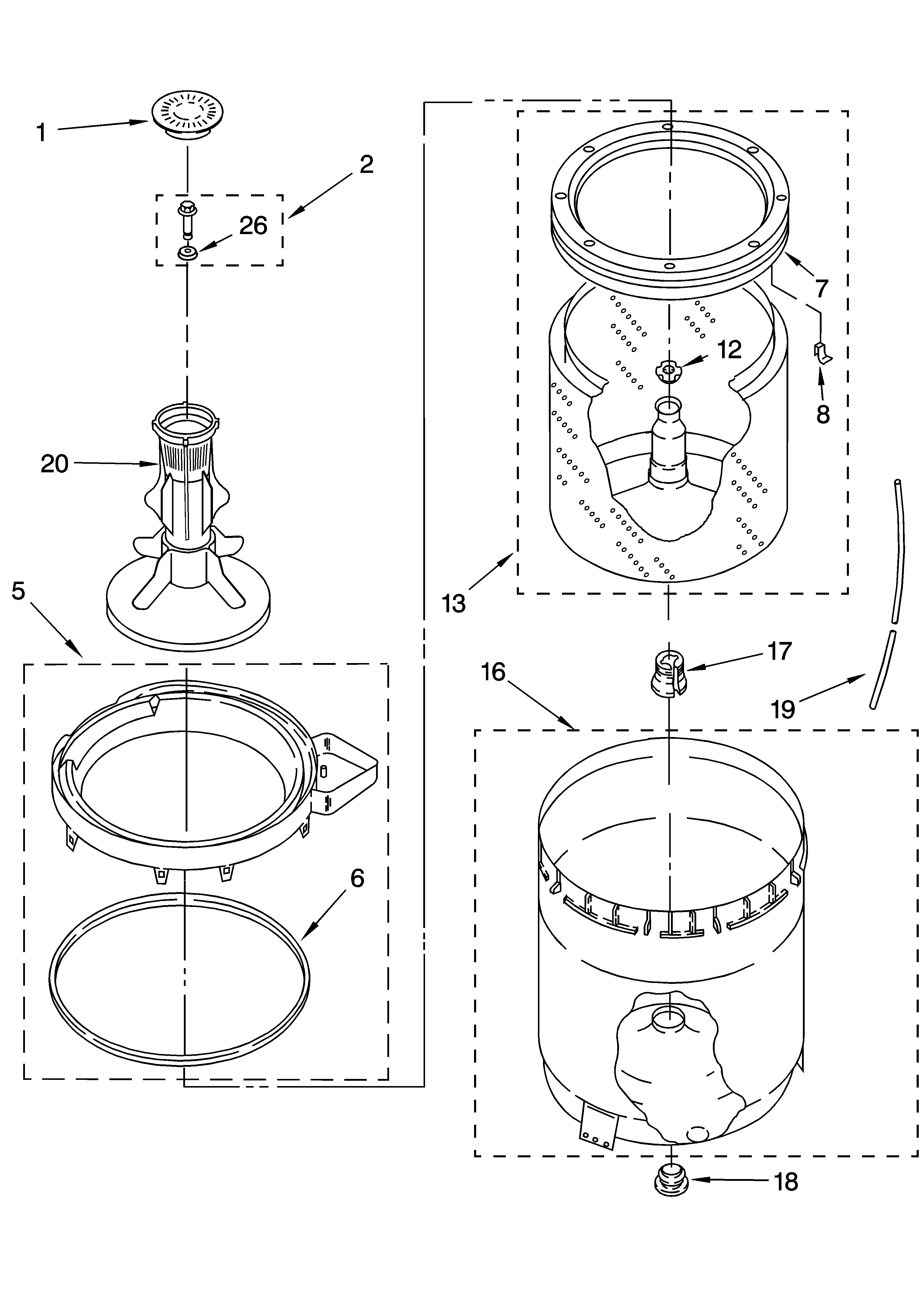 Agitator, basket and tub parts