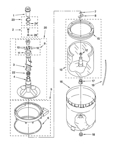 Agitator, basket and tub parts