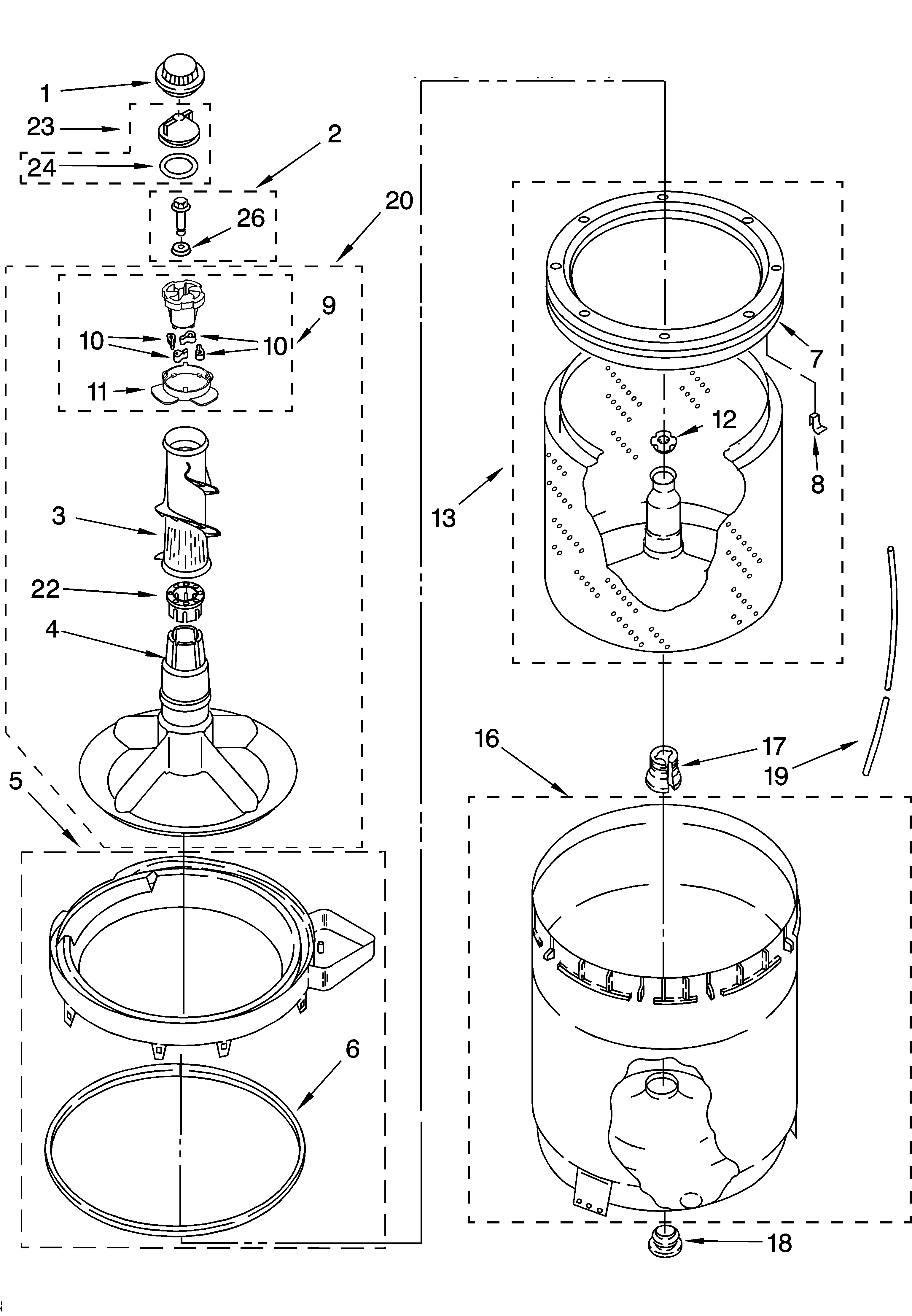 Agitator, basket and tub parts
