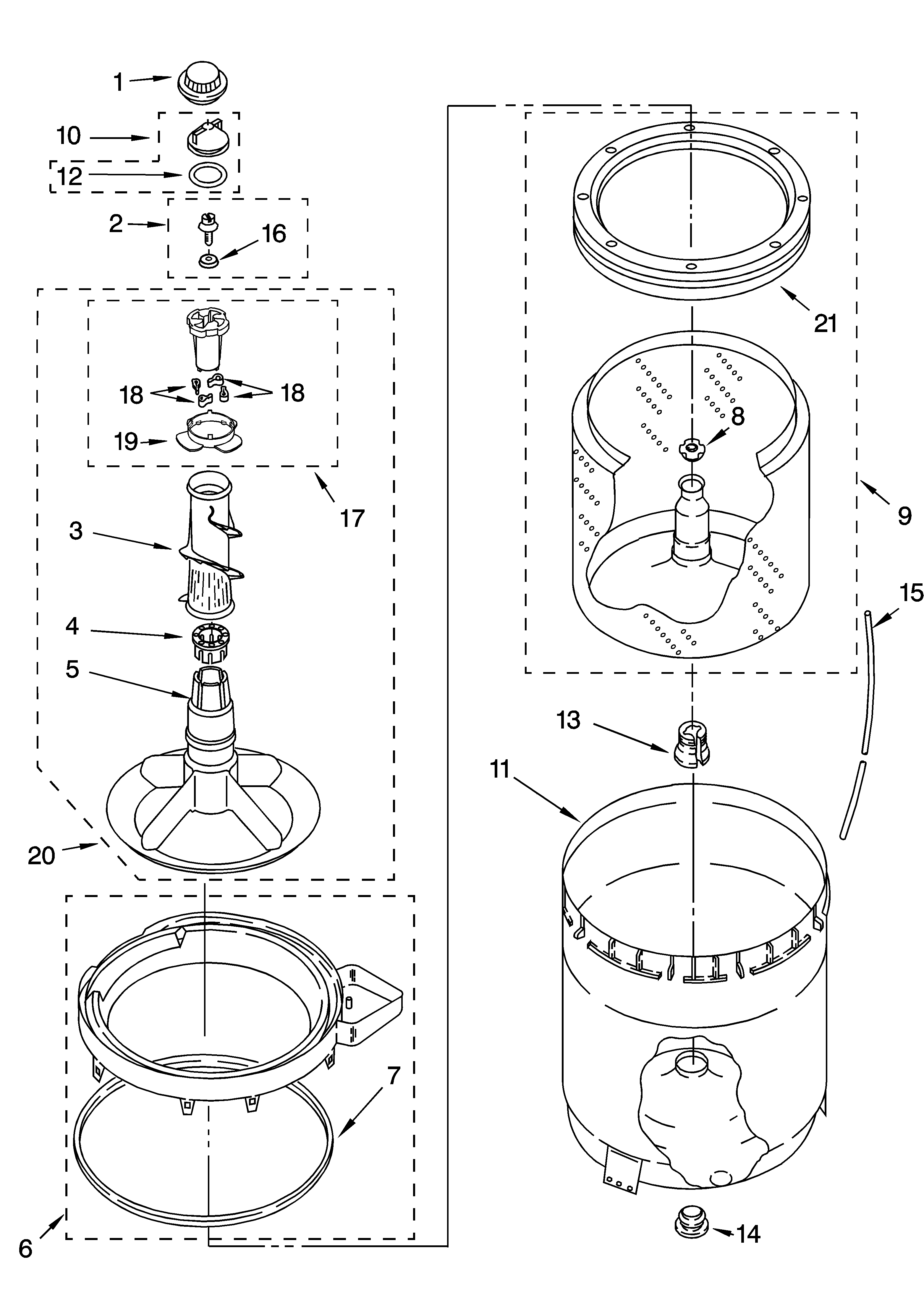 Agitator, basket and tub parts