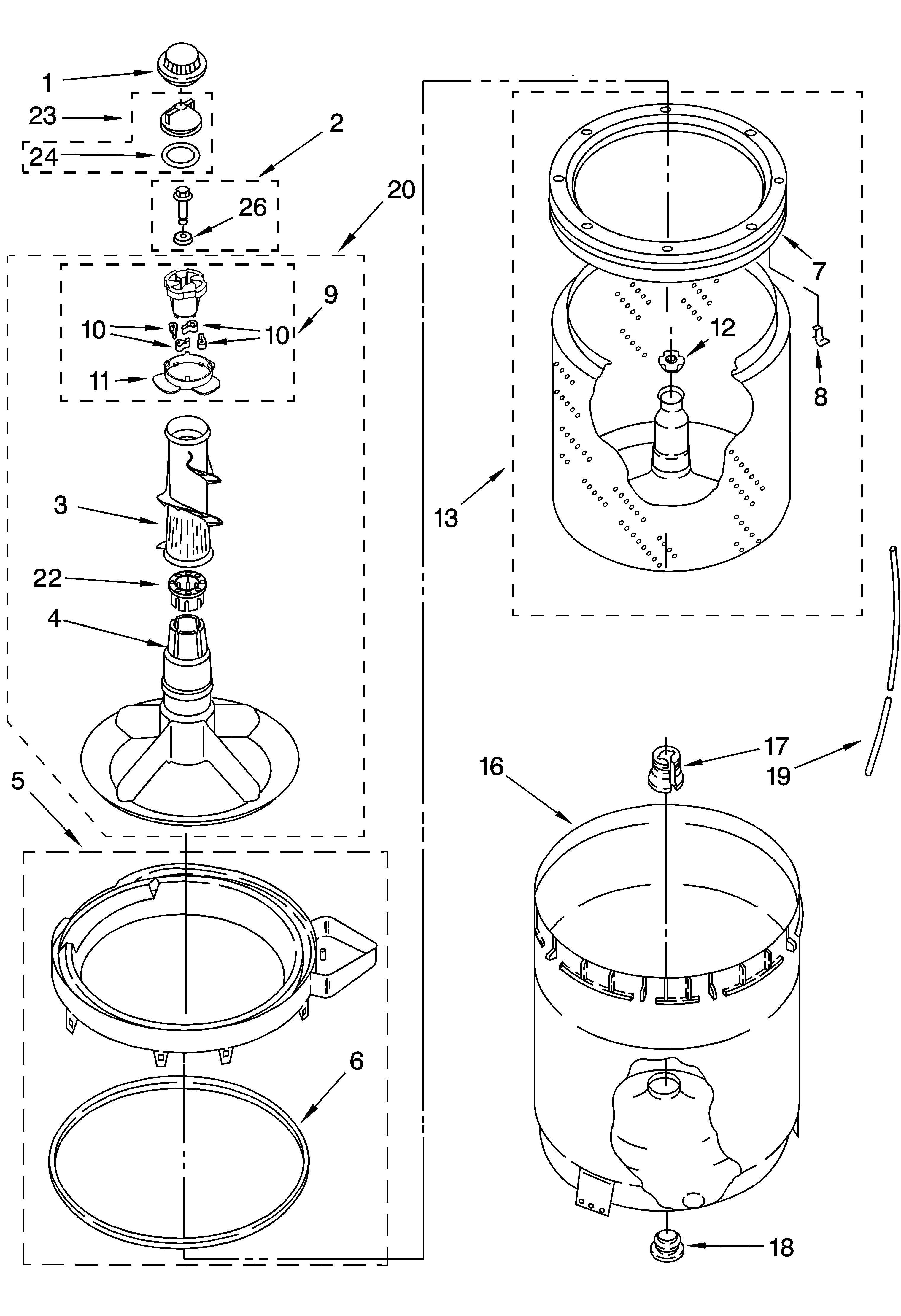 Agitator, basket and tub parts