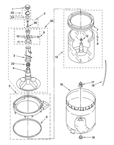 Agitator, basket and tub parts