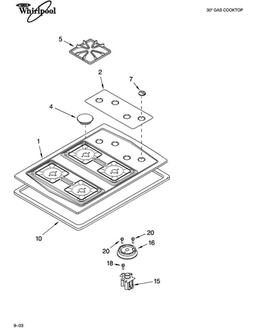 Cooktop, burner and grate parts