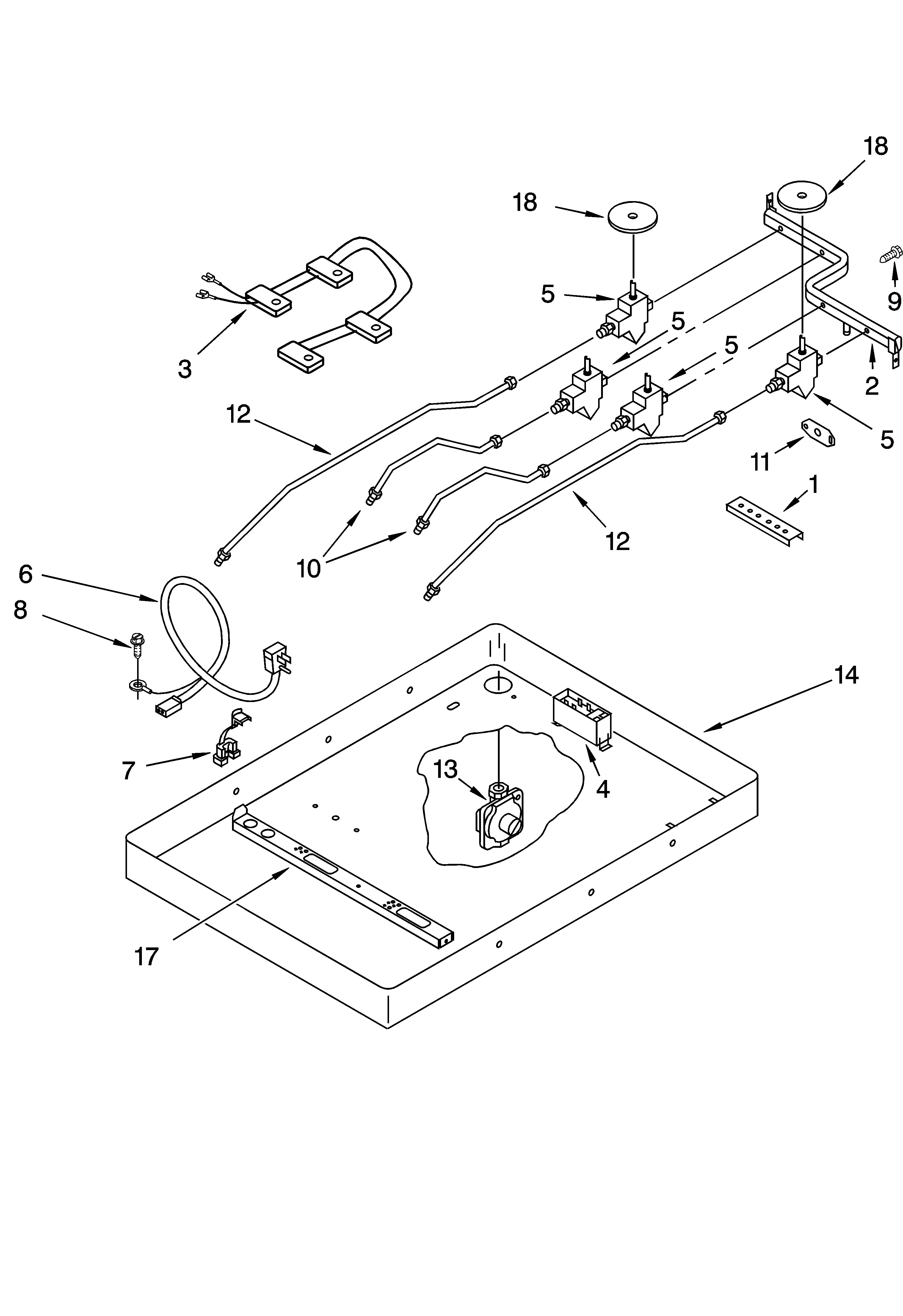 BURNER BOX, GAS VALVES, AND SWITCHES