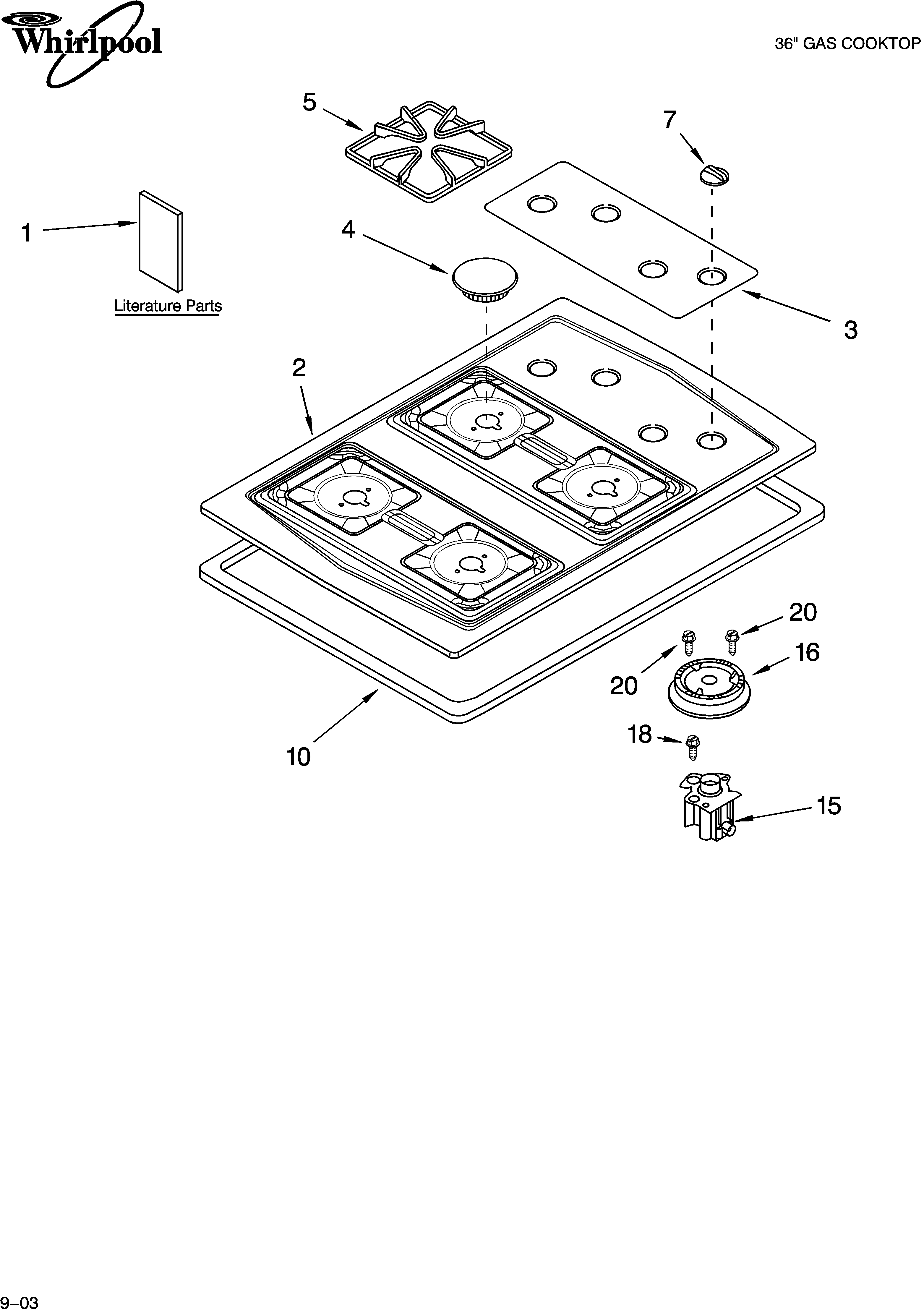Cooktop, burner and grate parts