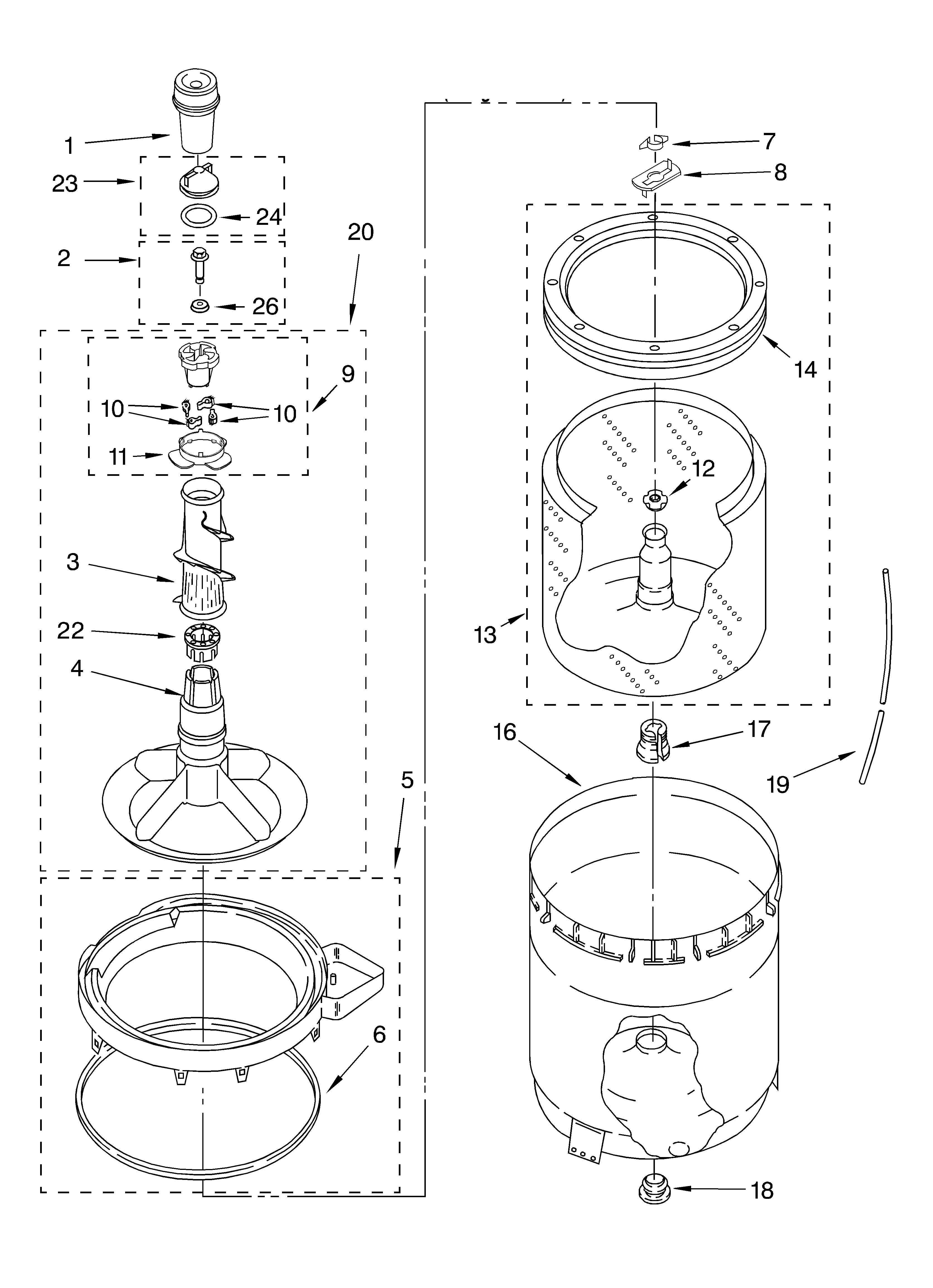 Agitator, basket and tub parts