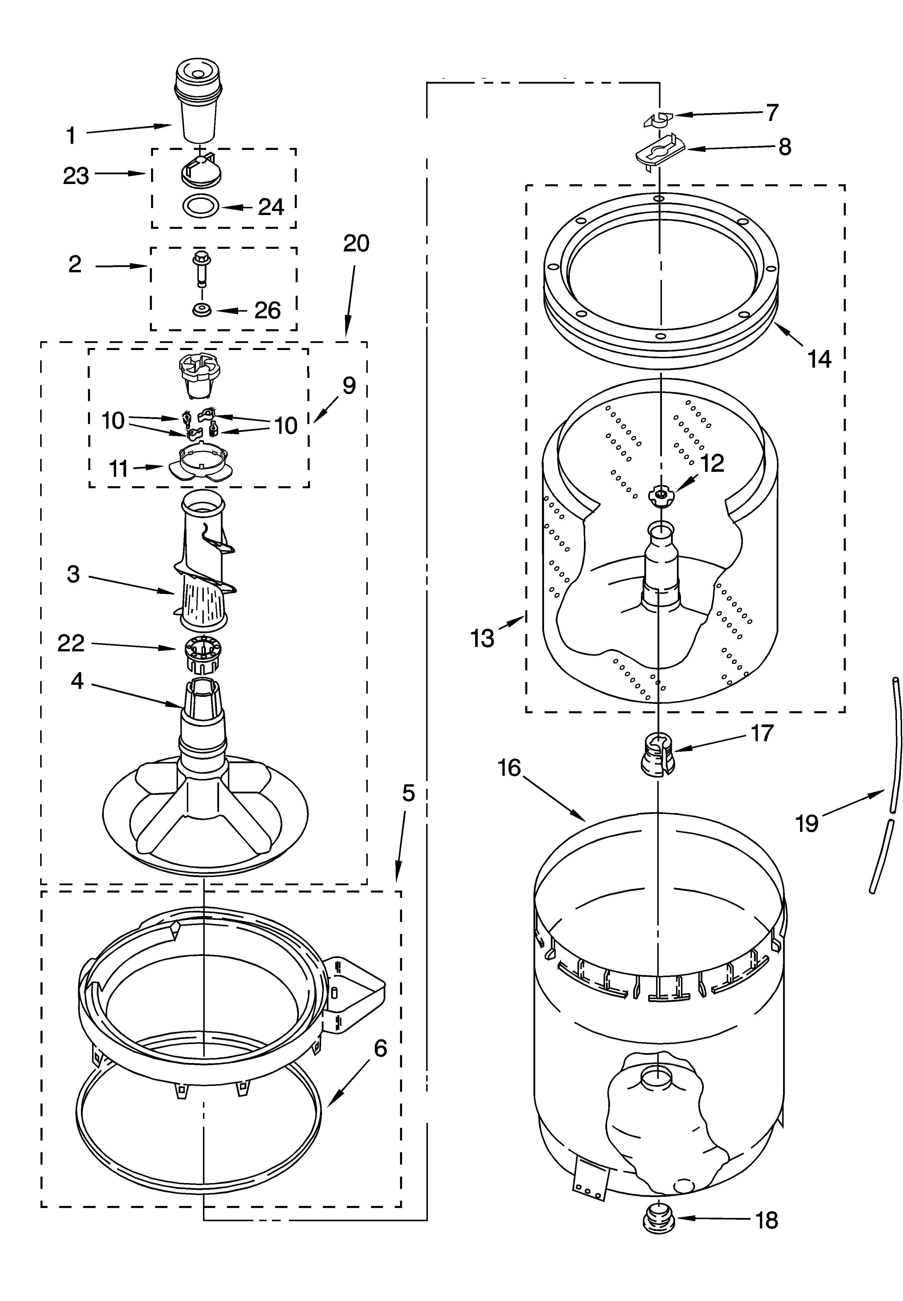 Agitator, basket and tub parts