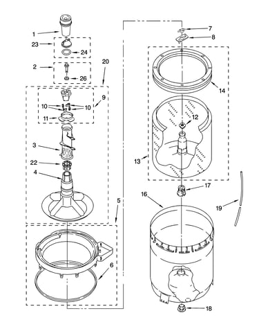 Agitator, basket and tub parts