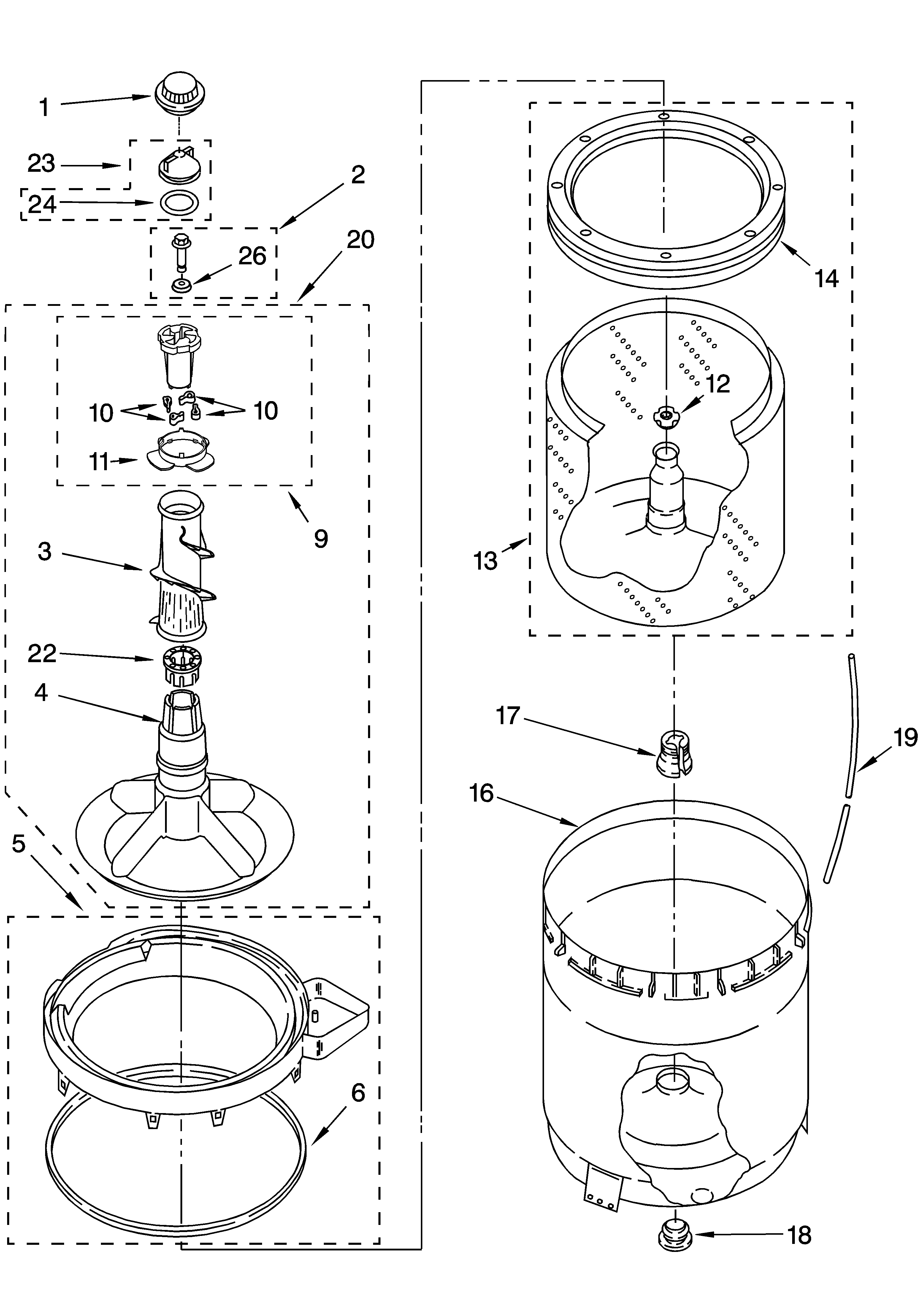 Agitator, basket and tub parts