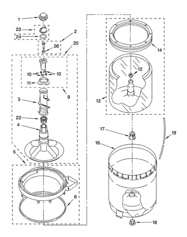 Agitator, basket and tub parts