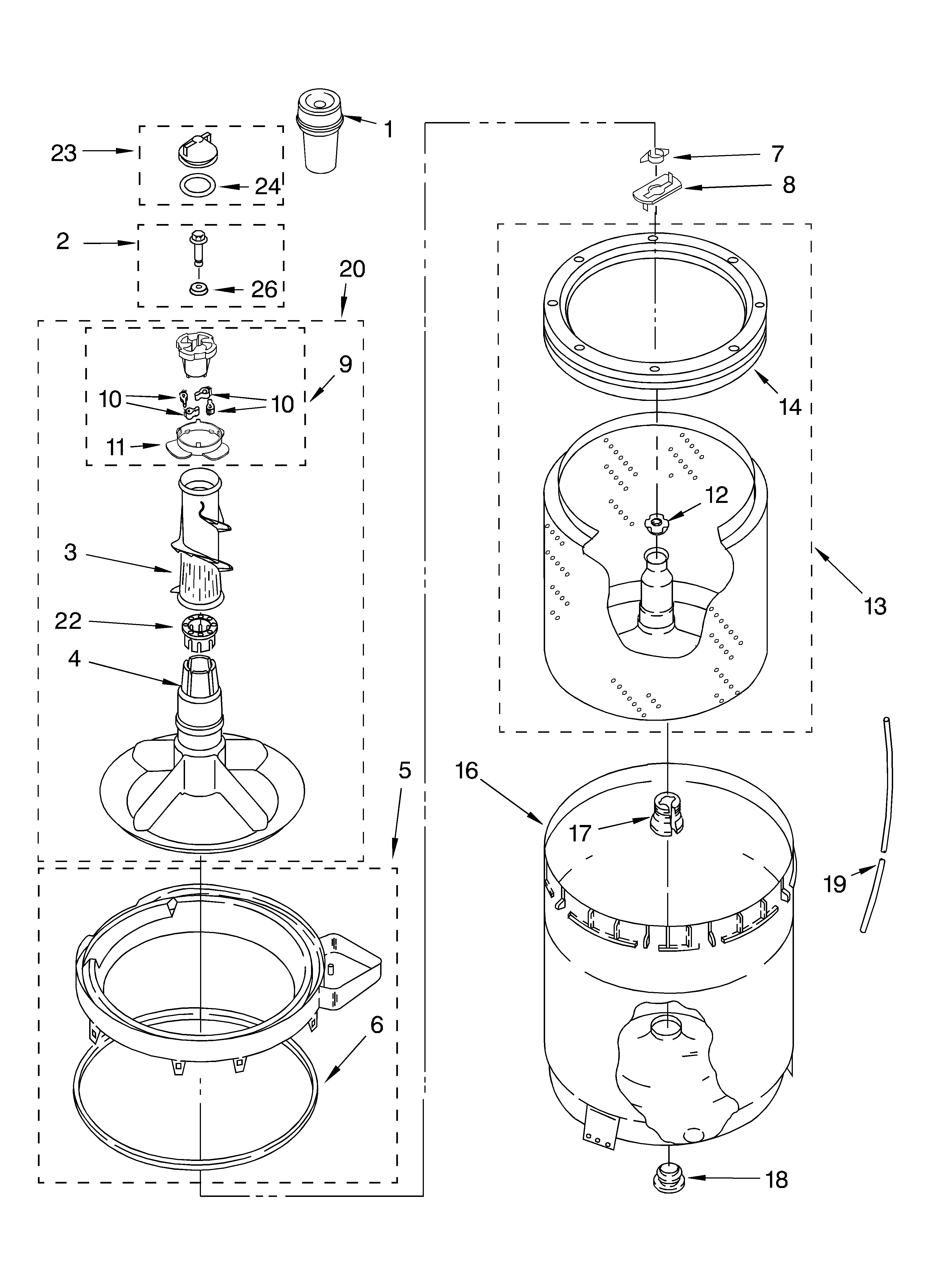 AGITATOR, BASKET AND TUB PARTS