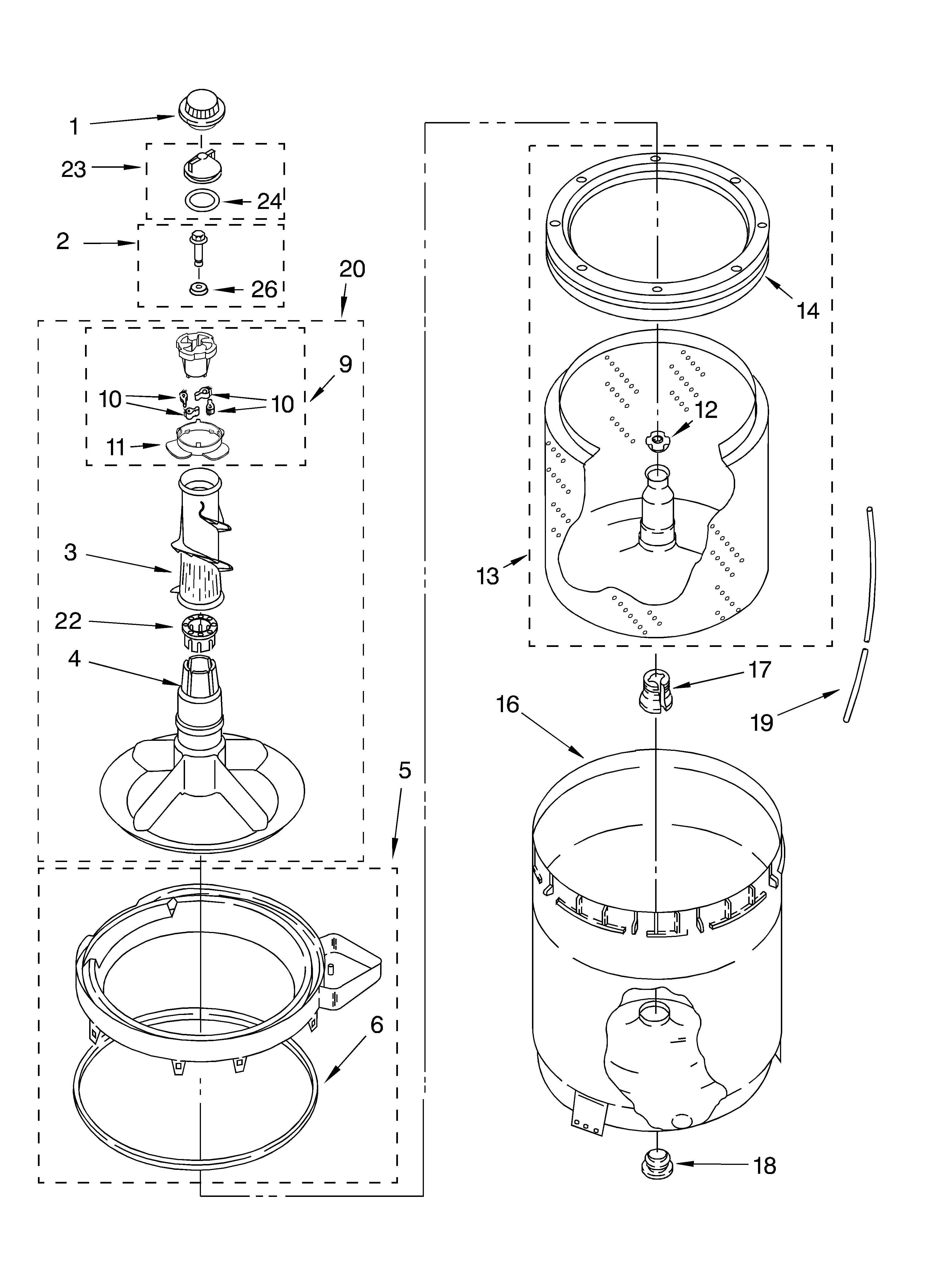 Agitator, basket and tub parts