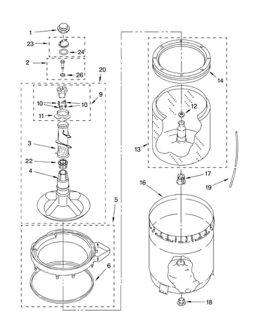 Agitator, basket and tub parts