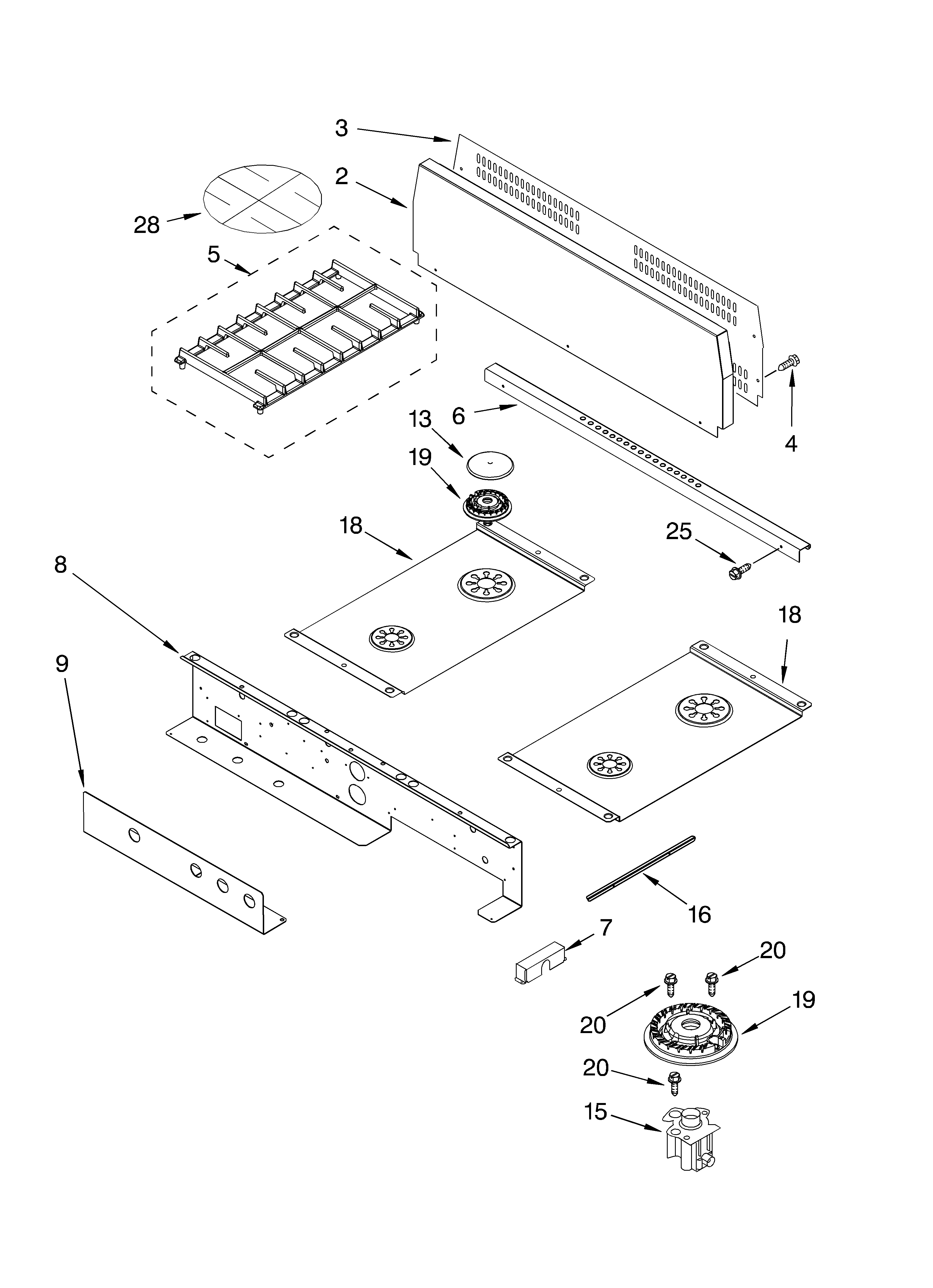 Cooktop, burner and grate parts