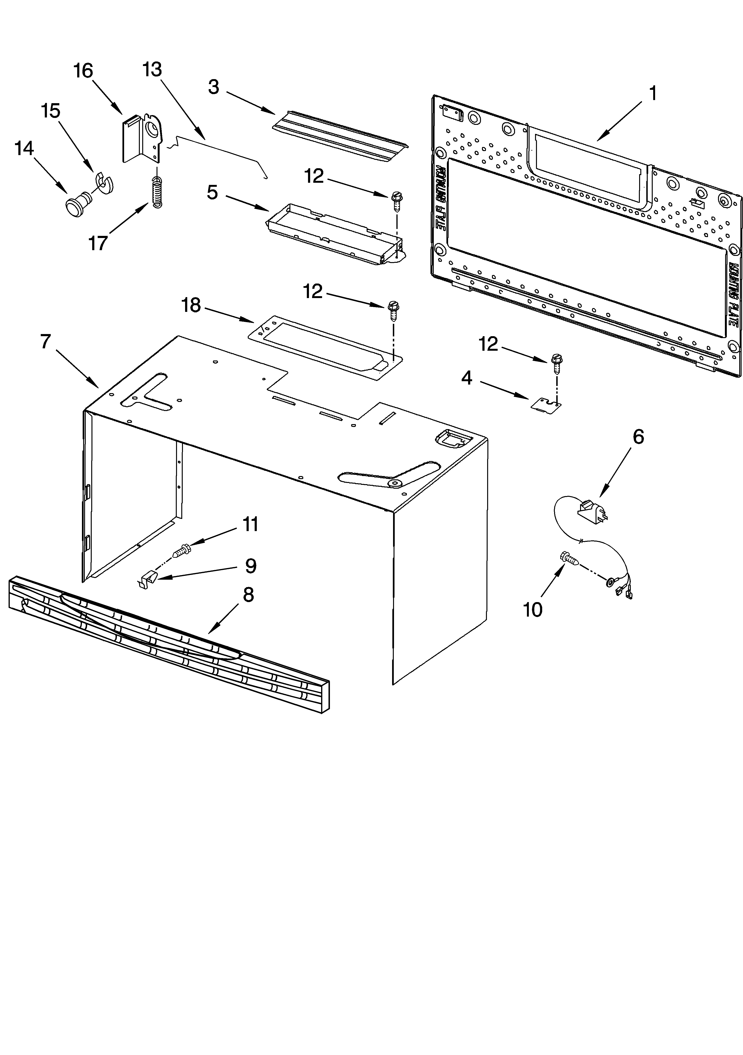 Cabinet and installation parts