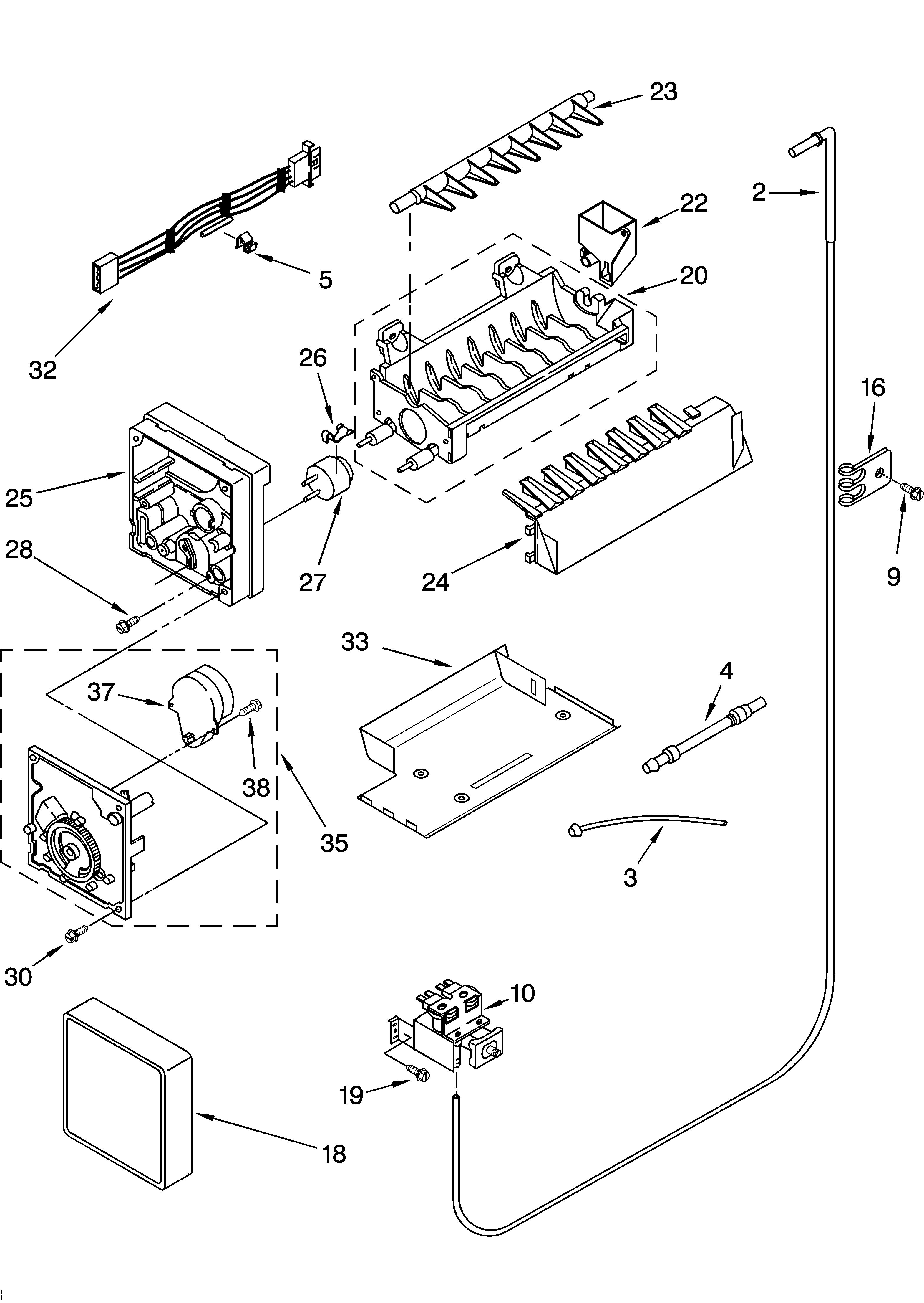 Icemaker parts, parts not illustrated