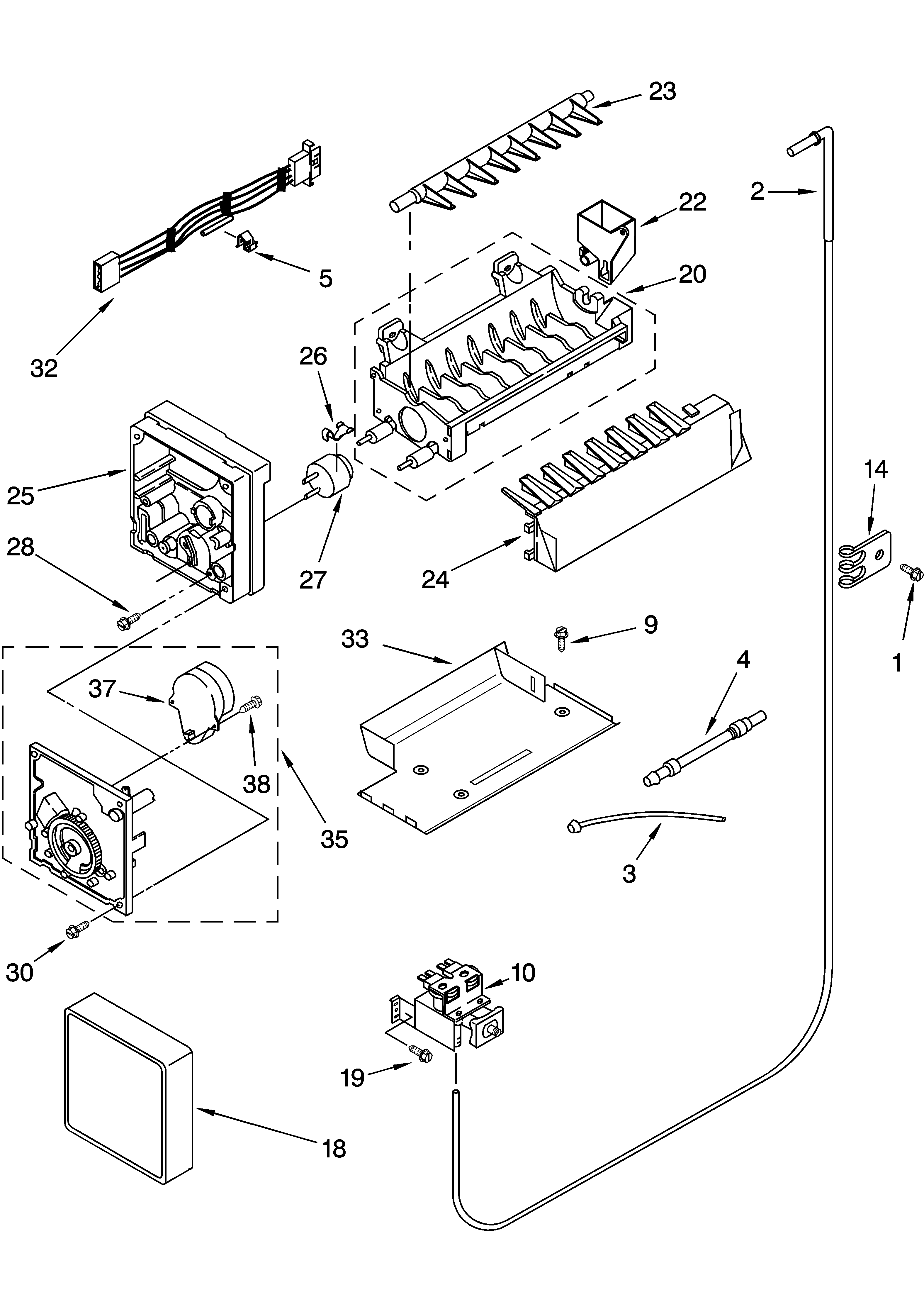 Icemaker parts, parts not illustrated