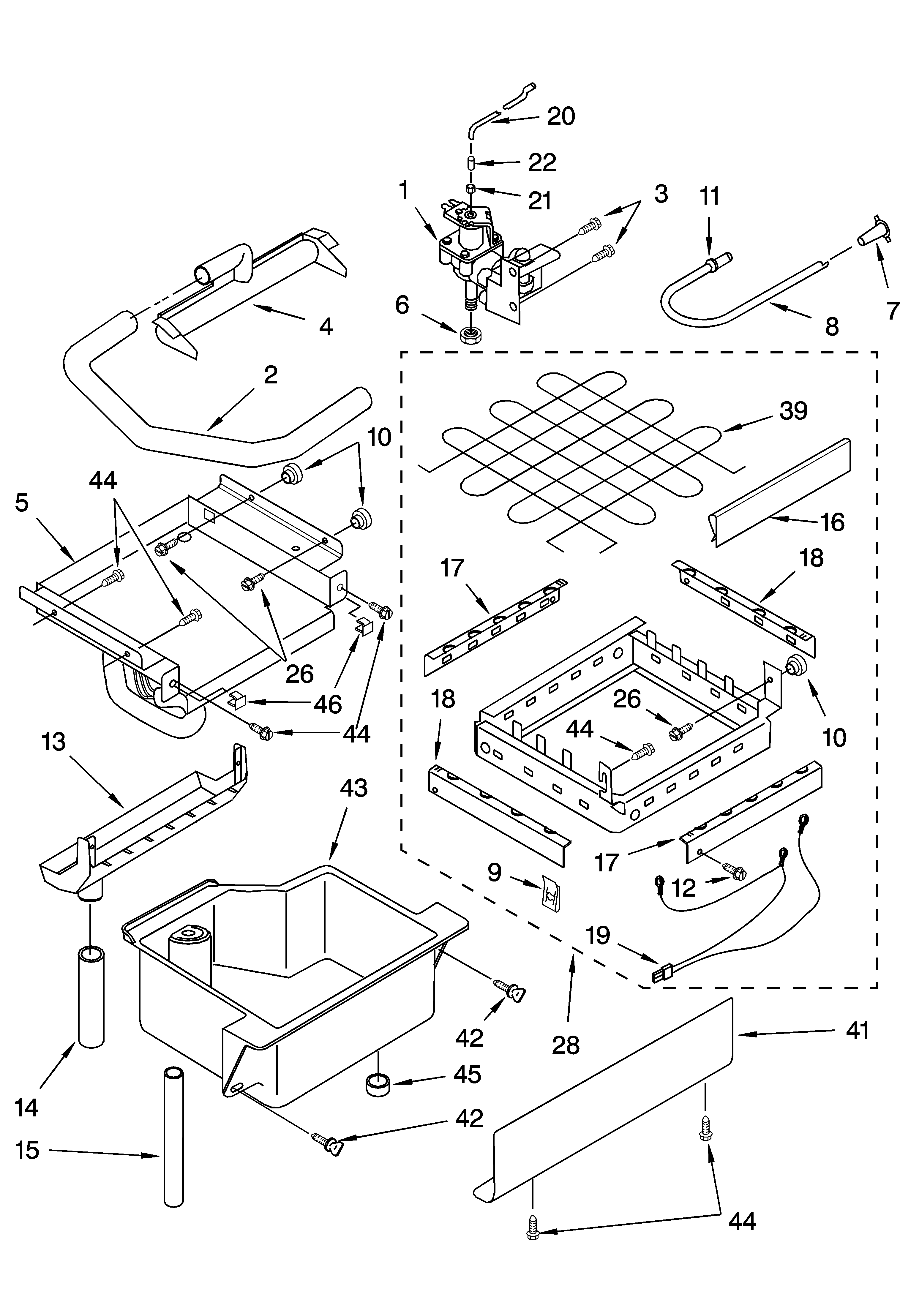 Evaporator ice cutter grid and water parts
