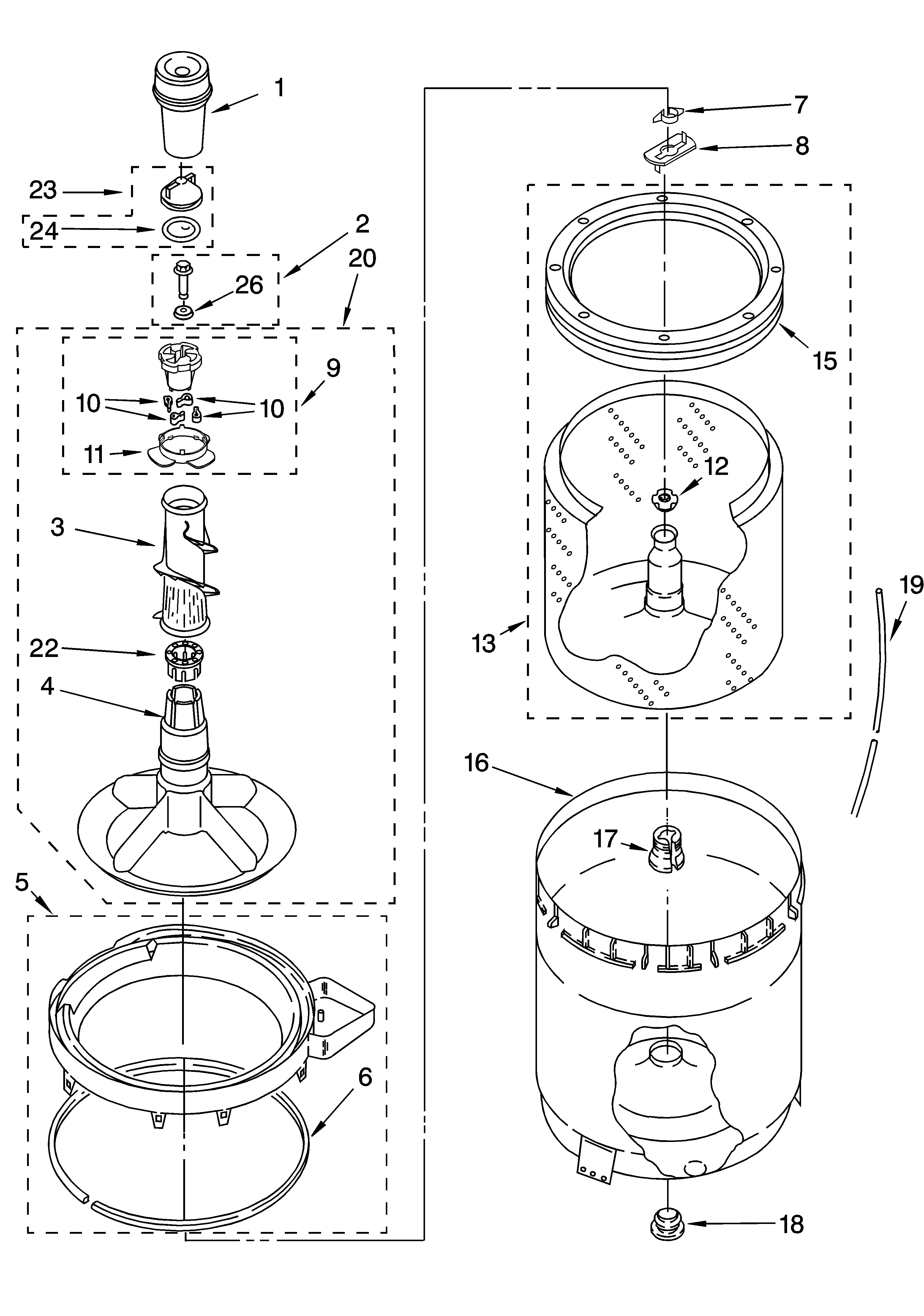Agitator, basket and tub parts