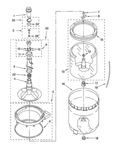 Agitator, basket and tub parts