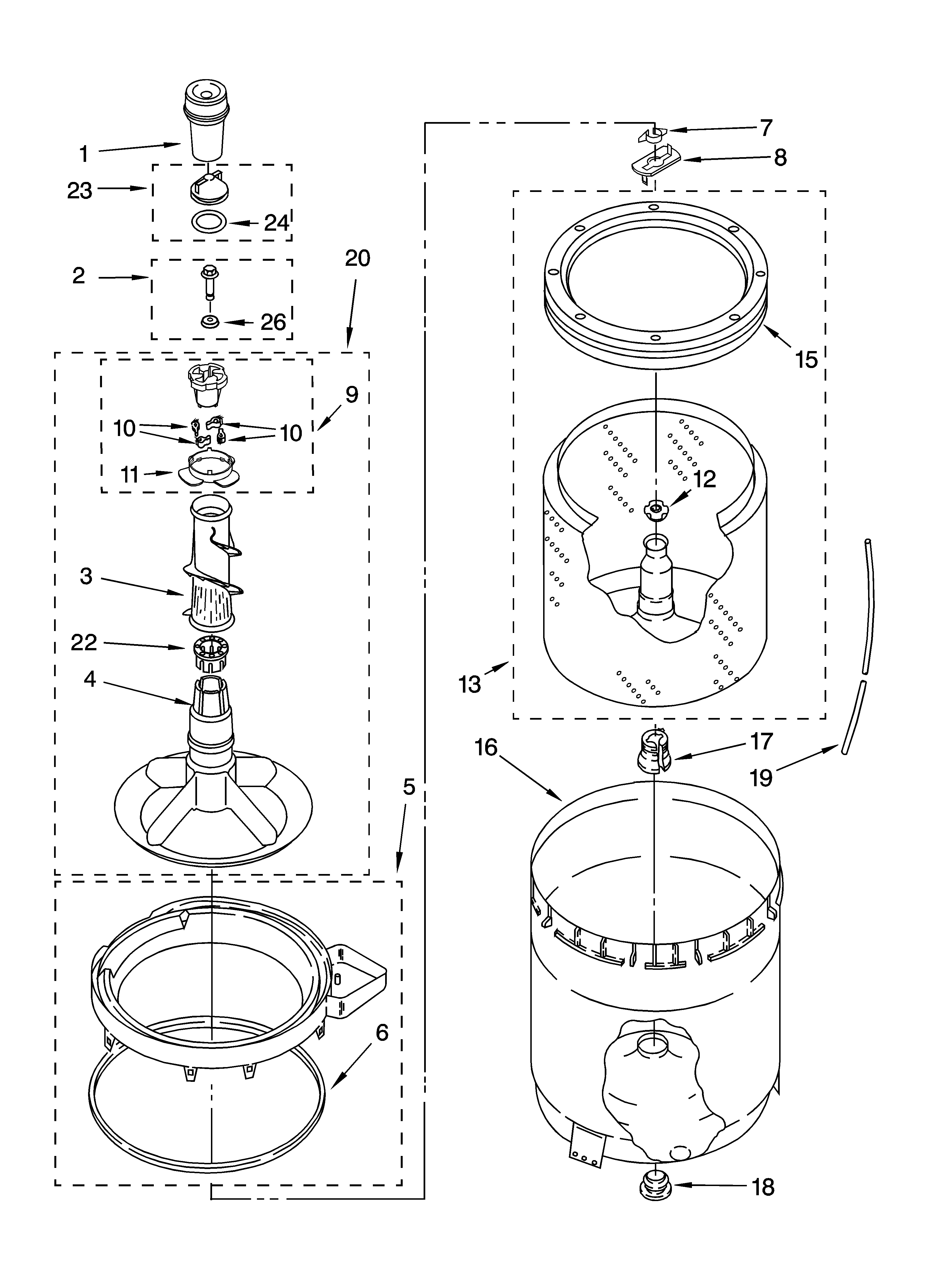 Agitator, basket and tub parts