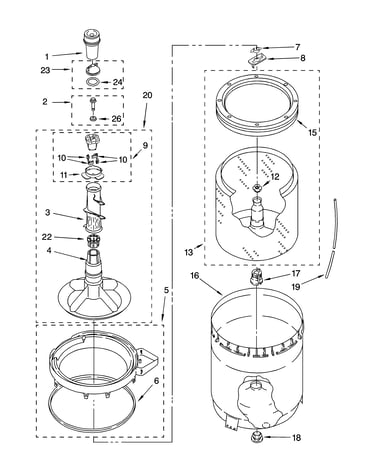 Agitator, basket and tub parts