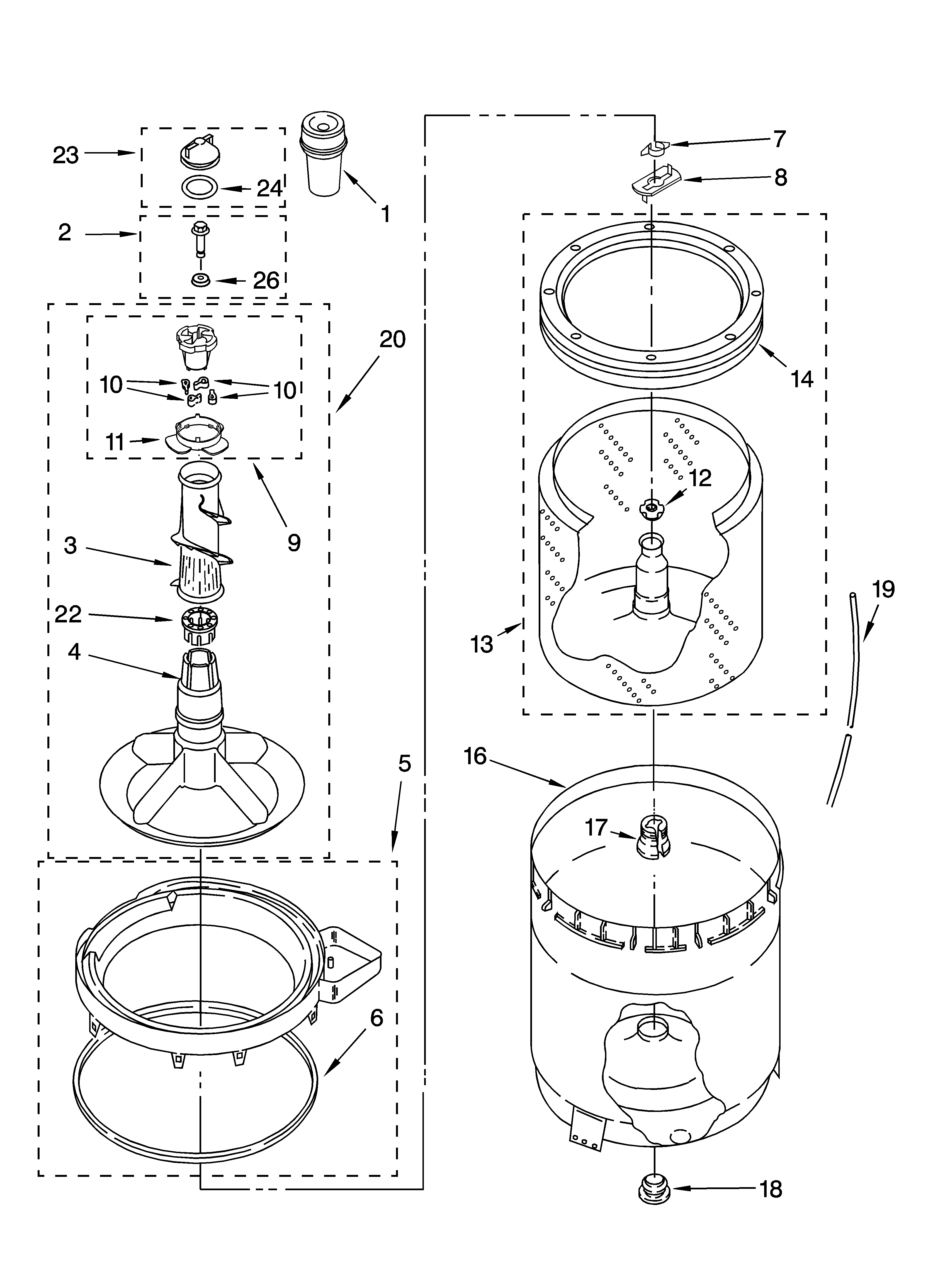 Agitator, basket and tub parts