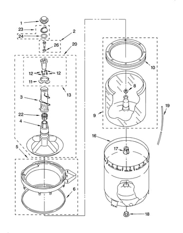 Agitator, basket and tub parts