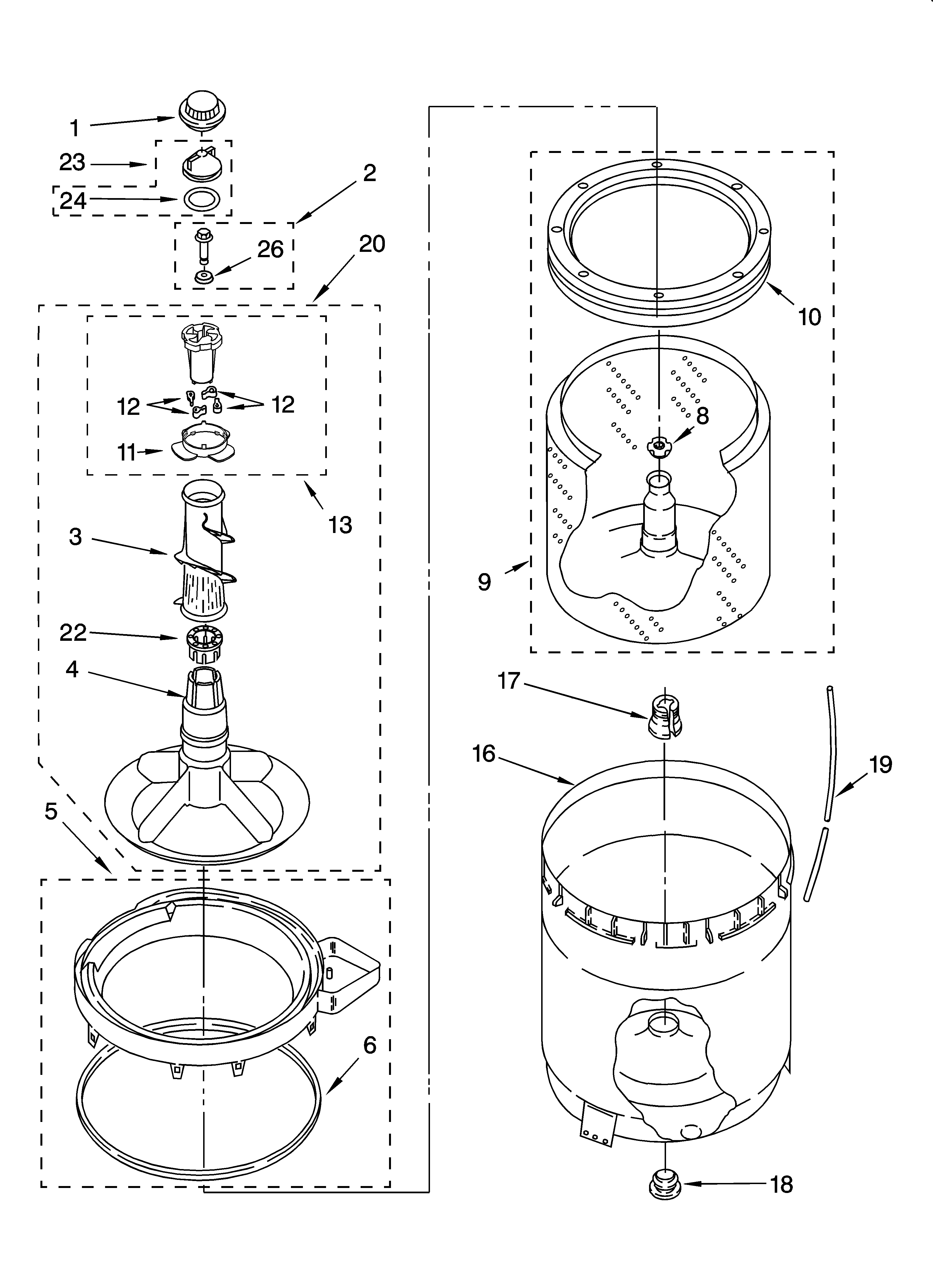 Agitator, basket and tub parts