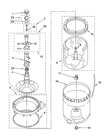 Agitator, basket and tub parts