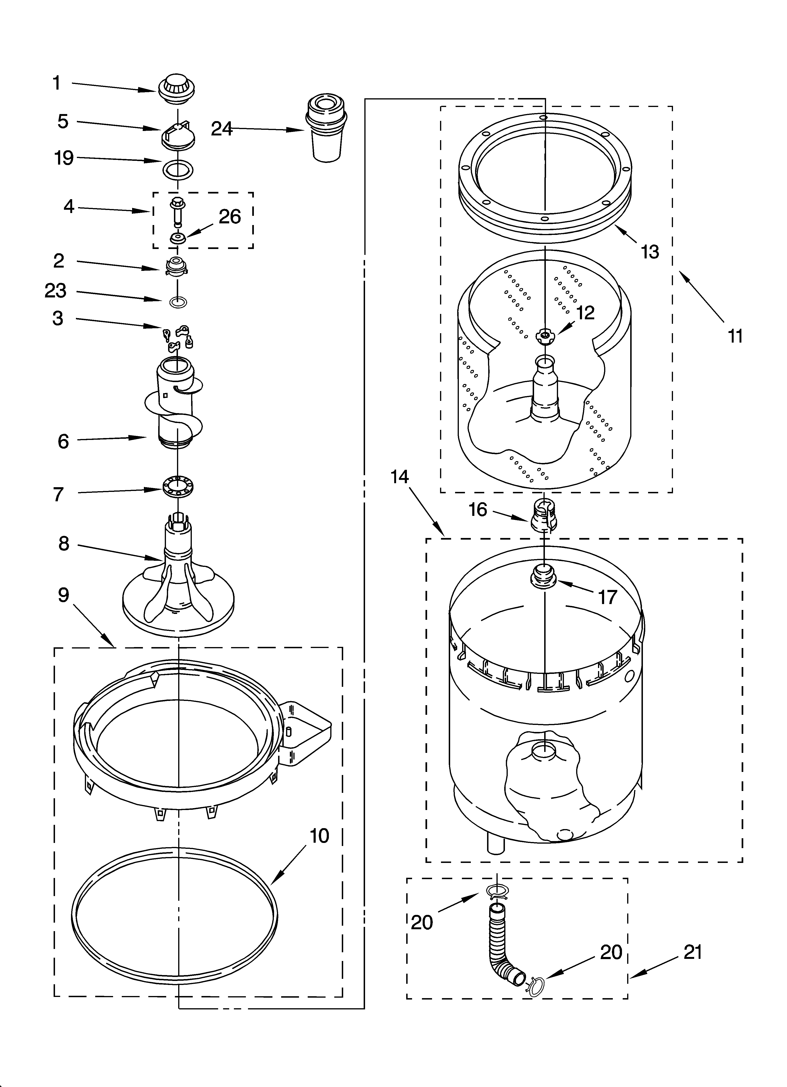 Agitator, basket and tub parts