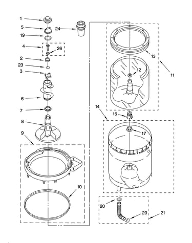Agitator, basket and tub parts