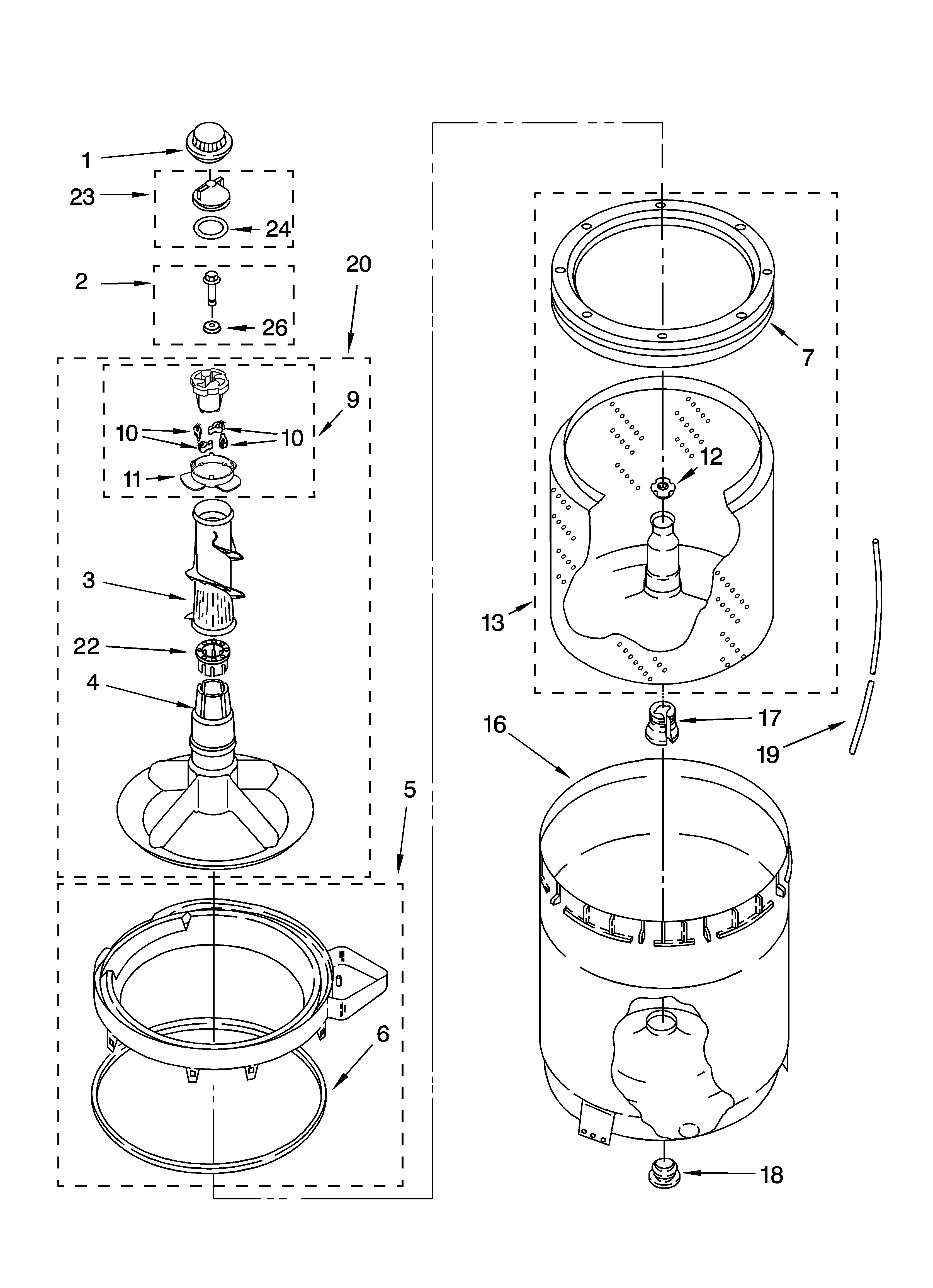 AGITATOR, BASKET AND TUB PARTS