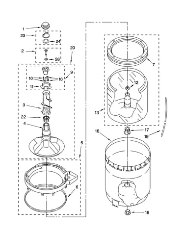 Agitator, basket and tub parts