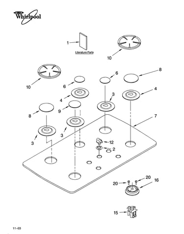 Cooktop, burner and grate parts