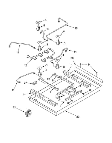 Burner box, gas valves, and switches