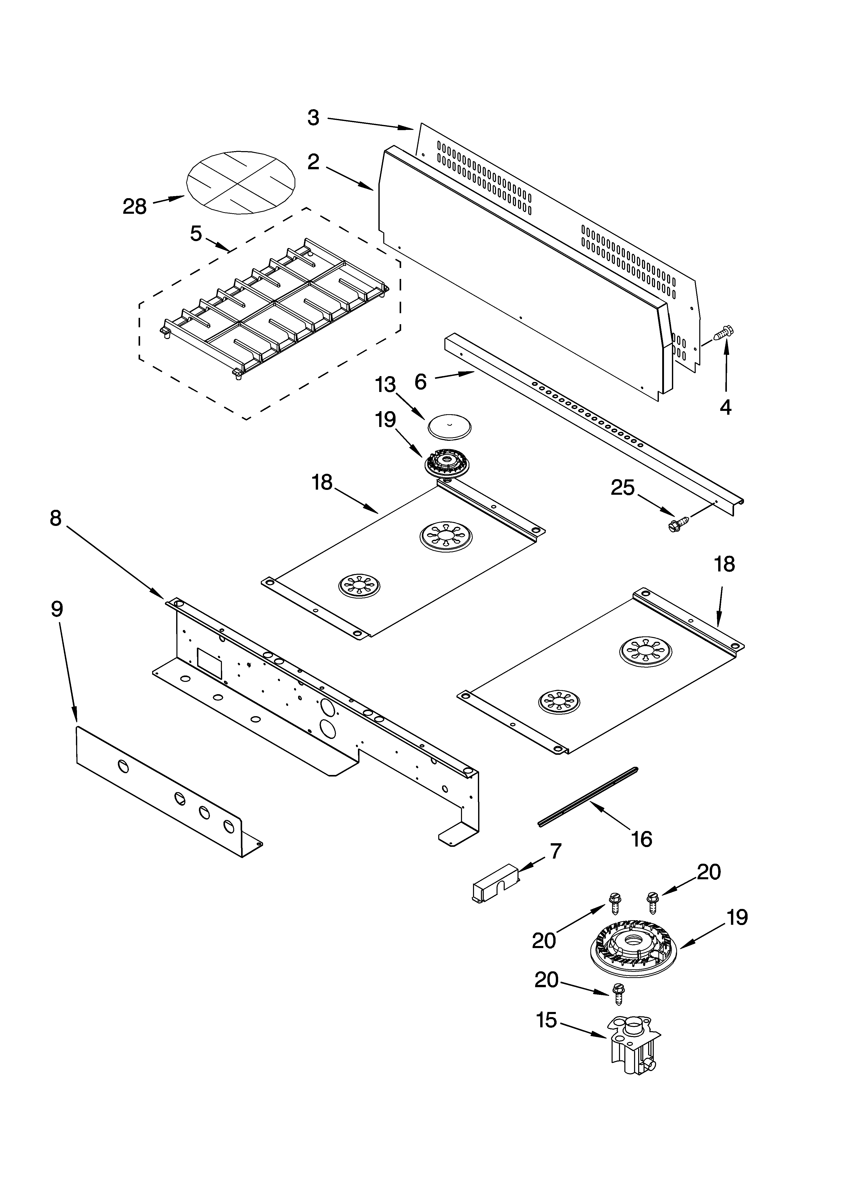 Cooktop, burner and grate parts