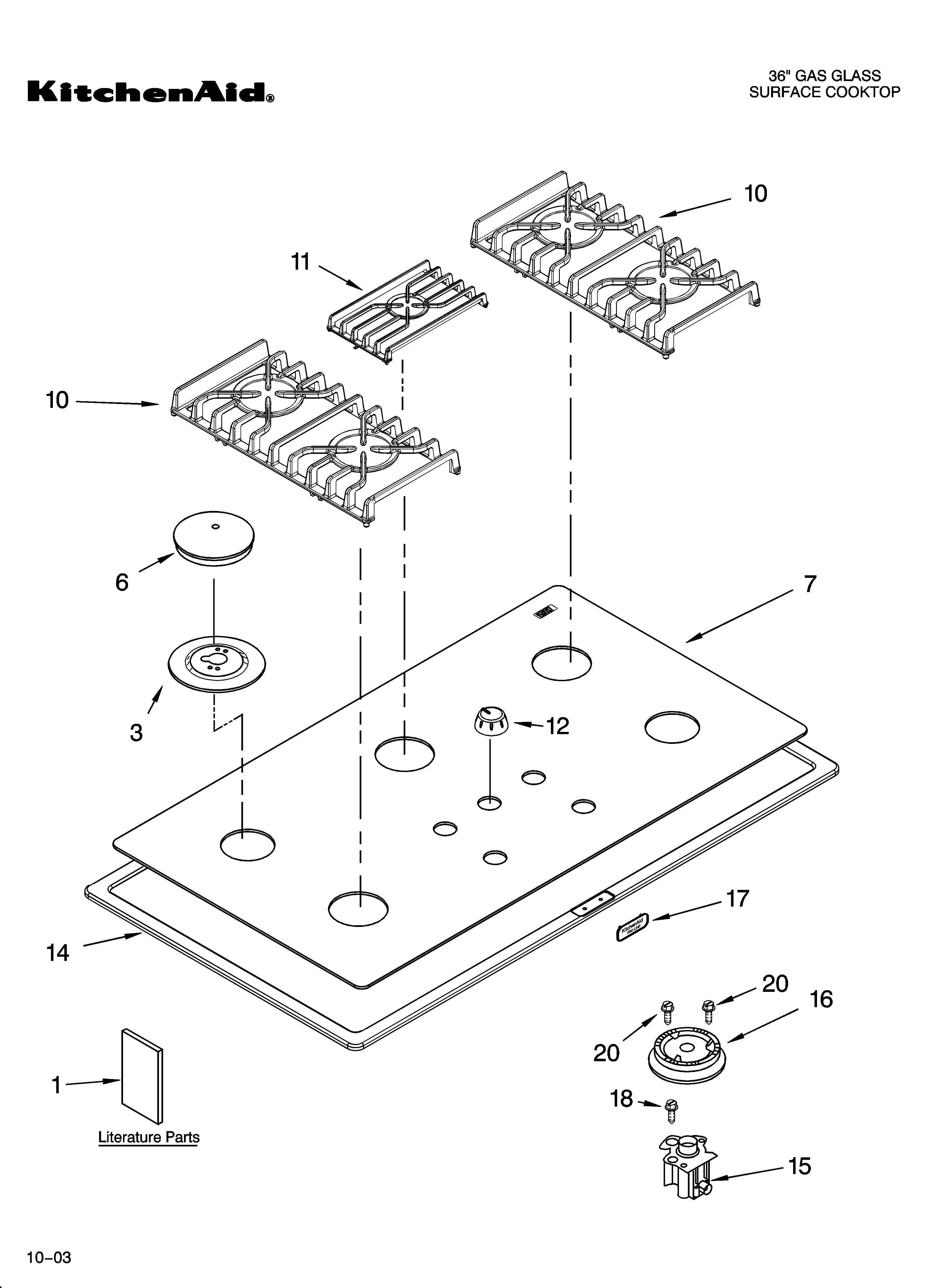 Cooktop, burner and grate parts
