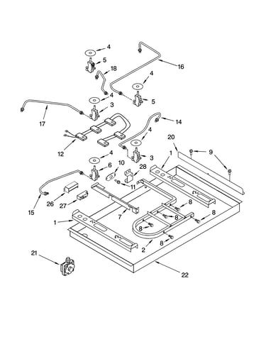 Burner box, gas valves, and switches