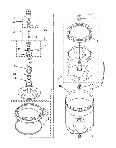 Agitator, basket and tub parts