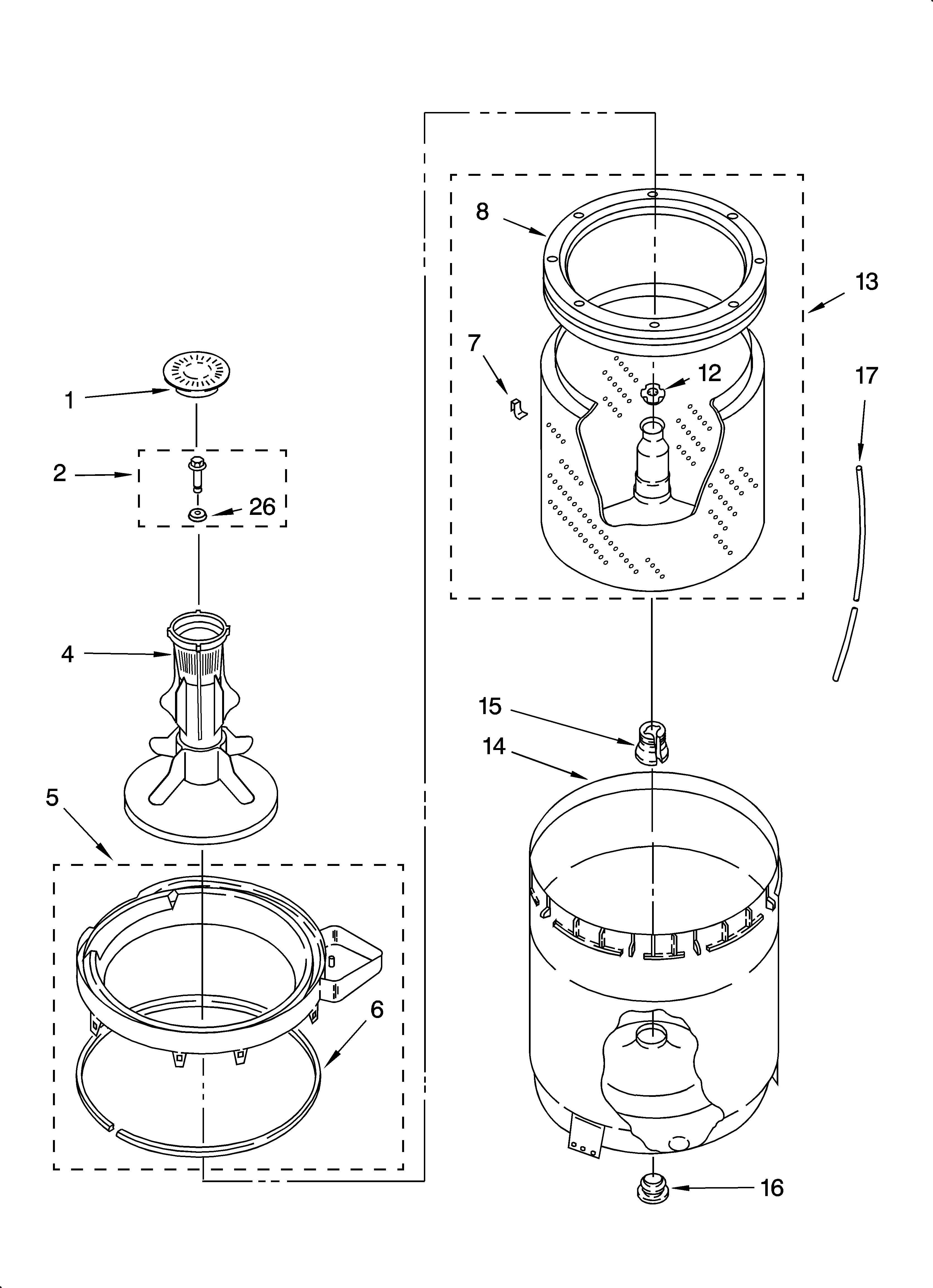 Agitator, basket and tub parts