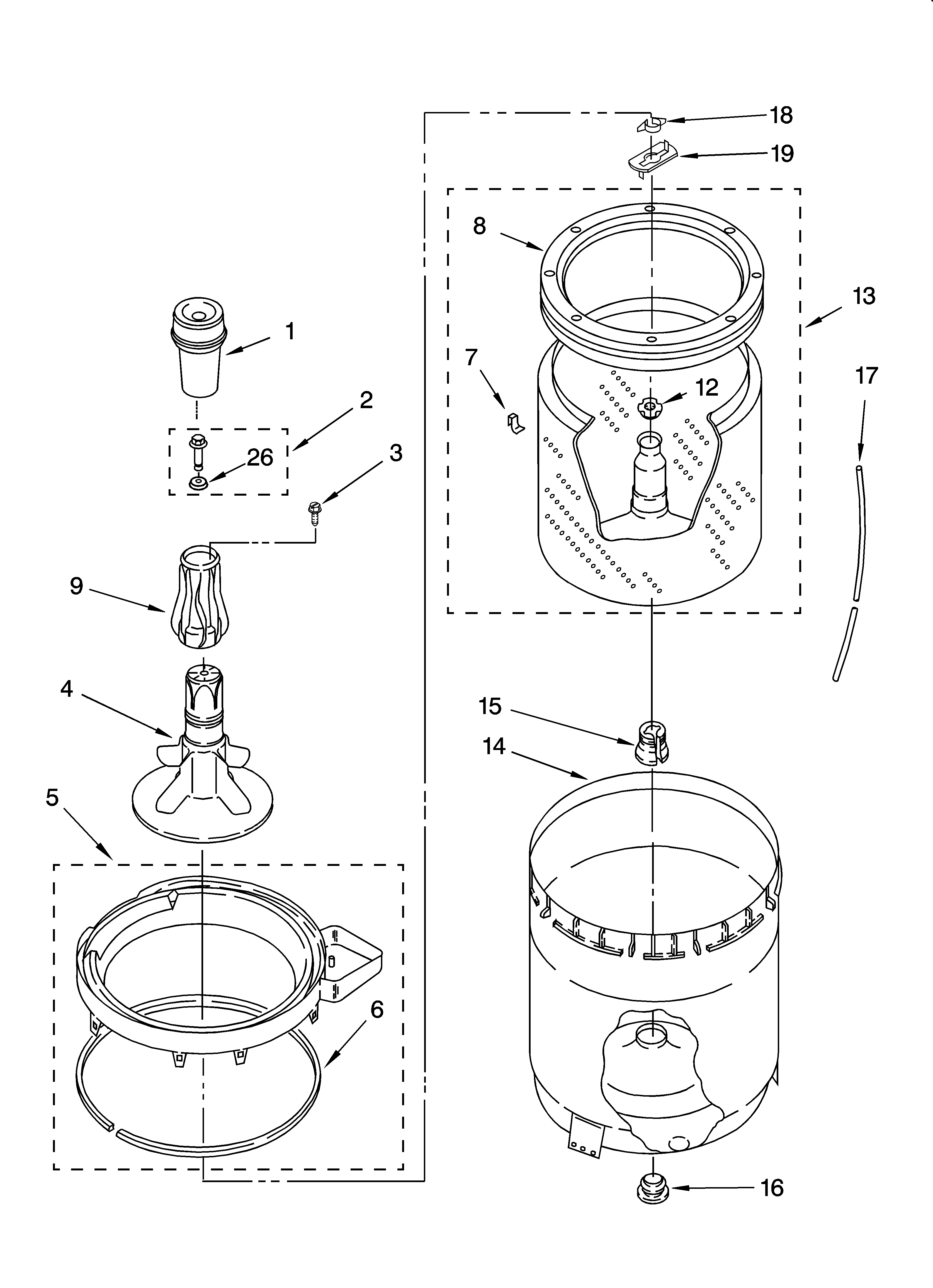 Agitator, basket and tub parts