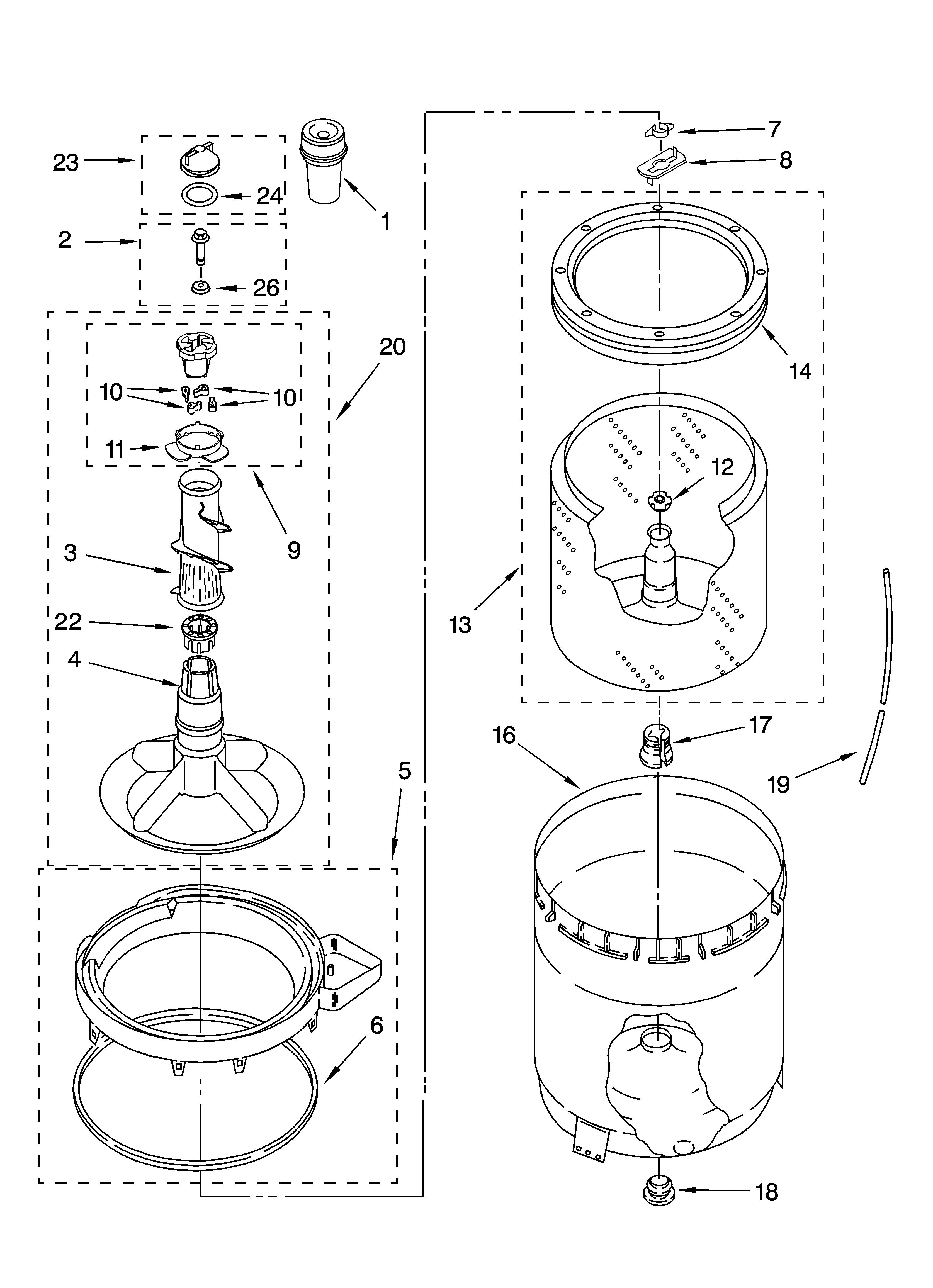 Agitator, basket and tub parts