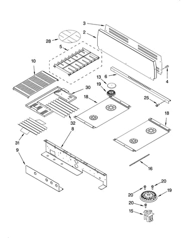 Cooktop, burner and grate parts