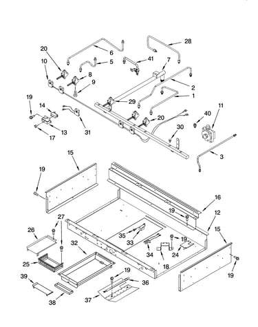 Burner box, gas valves, and switches