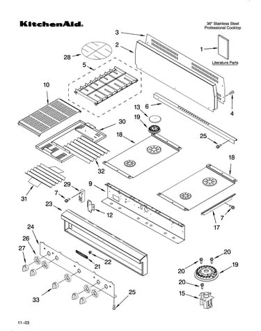 Cooktop, burner and grate parts