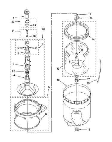 Agitator, basket and tub parts