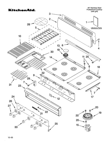 Cooktop, burner and grate parts